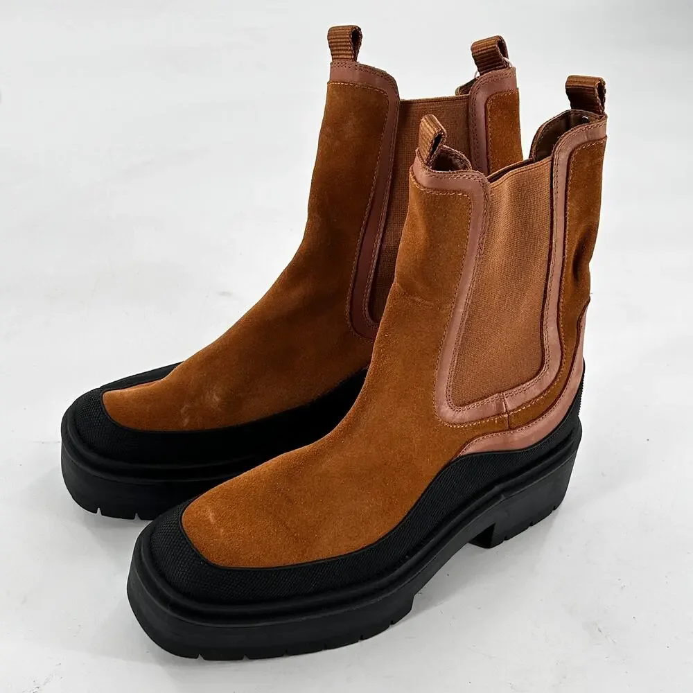 Sam Edelman Lulia Chelsea Boots 6 NWT Tan Suede Platform Lug Sole Ankle Calf